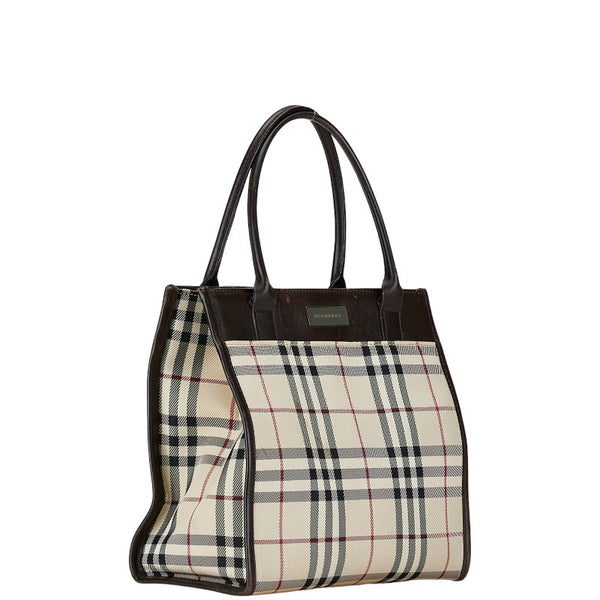バーバリー ノバチェック ハンドバッグ ブラウン ベージュ キャンバス レザー レディース BURBERRY 【中古】