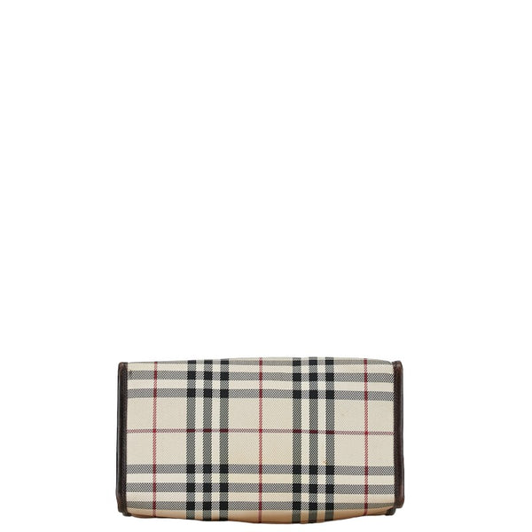 バーバリー ノバチェック ハンドバッグ ブラウン ベージュ キャンバス レザー レディース BURBERRY 【中古】