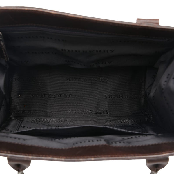 バーバリー ノバチェック ハンドバッグ ブラウン ベージュ キャンバス レザー レディース BURBERRY 【中古】