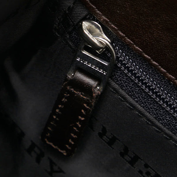 バーバリー ノバチェック ハンドバッグ ブラウン ベージュ キャンバス レザー レディース BURBERRY 【中古】