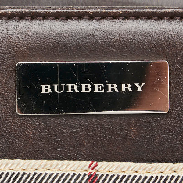 バーバリー ノバチェック ハンドバッグ ブラウン ベージュ キャンバス レザー レディース BURBERRY 【中古】