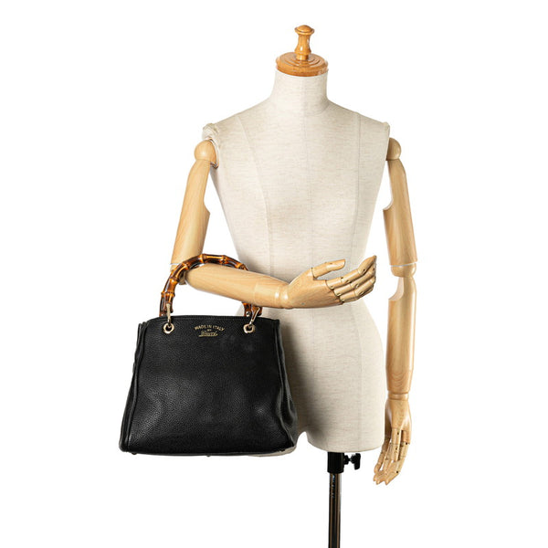 グッチ バンブー ショッパー スモール ハンドバッグ 336032 ブラック レザー レディース GUCCI 【中古】