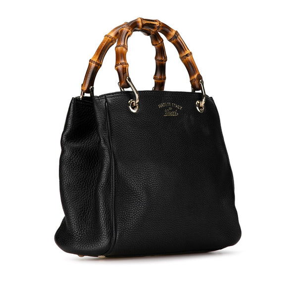 グッチ バンブー ショッパー スモール ハンドバッグ 336032 ブラック レザー レディース GUCCI 【中古】
