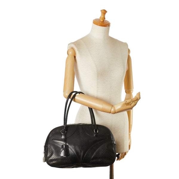 プラダ パンチング ハンドバッグ ミニボストンバッグ ブラック レザー レディース PRADA 【中古】