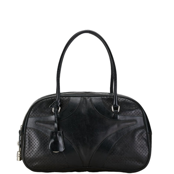 プラダ パンチング ハンドバッグ ミニボストンバッグ ブラック レザー レディース PRADA 【中古】