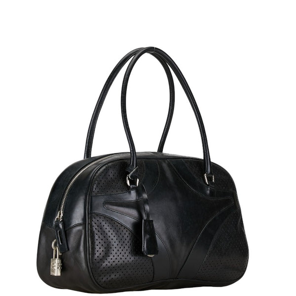 プラダ パンチング ハンドバッグ ミニボストンバッグ ブラック レザー レディース PRADA 【中古】