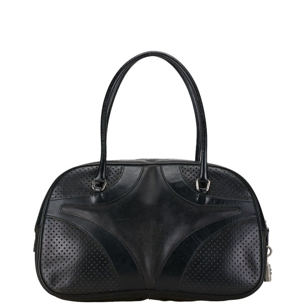 プラダ パンチング ハンドバッグ ミニボストンバッグ ブラック レザー レディース PRADA 【中古】
