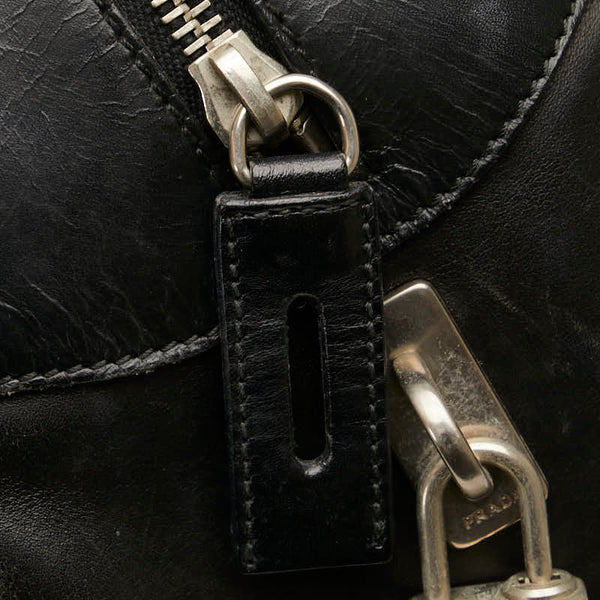プラダ パンチング ハンドバッグ ミニボストンバッグ ブラック レザー レディース PRADA 【中古】