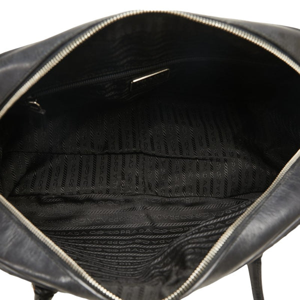 プラダ パンチング ハンドバッグ ミニボストンバッグ ブラック レザー レディース PRADA 【中古】