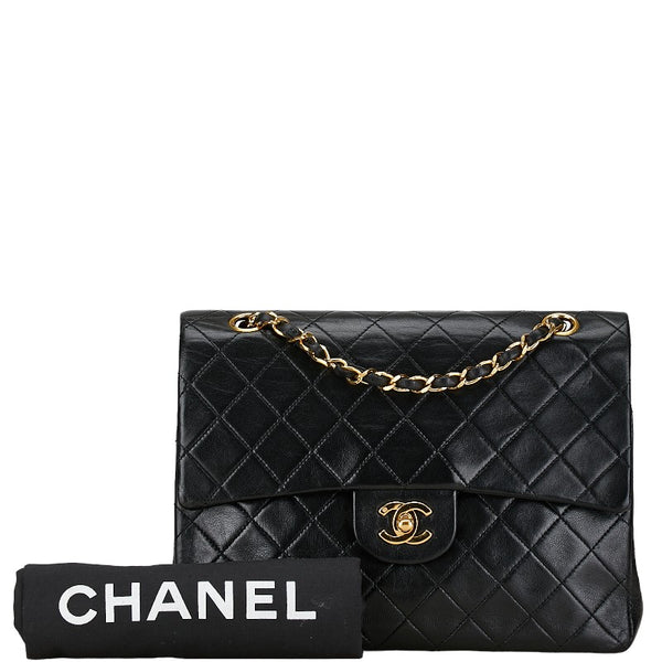 シャネル マトラッセ25 ココマーク ダブルフラップ チェーン ショルダーバッグ ブラック ラムスキン レディース CHANEL 【中古】