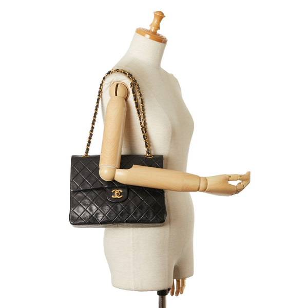 シャネル マトラッセ25 ココマーク ダブルフラップ チェーン ショルダーバッグ ブラック ラムスキン レディース CHANEL 【中古】