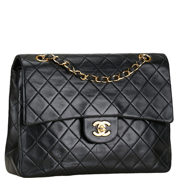 シャネル マトラッセ25 ココマーク ダブルフラップ チェーン ショルダーバッグ ブラック ラムスキン レディース CHANEL 【中古】