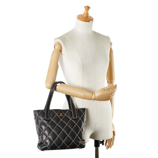 シャネル マトラッセ ワイルドステッチ ココマーク ハンドバッグ トートバッグ ブラック ラムスキン レディース CHANEL 【中古】