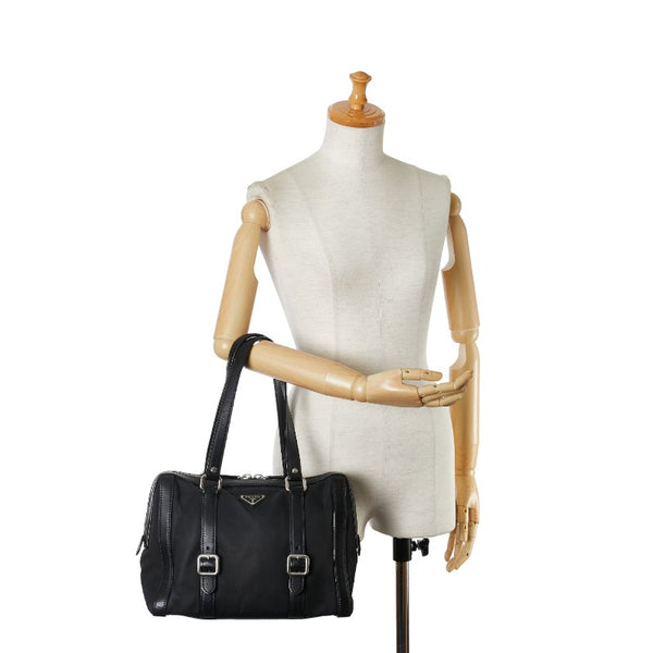 プラダ 三角ロゴプレート トートバッグ ショルダーバッグ ブラック ナイロン レザー レディース PRADA 【中古】