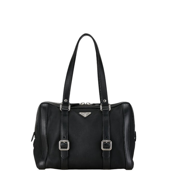 プラダ 三角ロゴプレート トートバッグ ショルダーバッグ ブラック ナイロン レザー レディース PRADA 【中古】