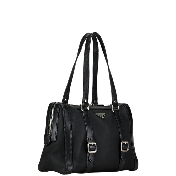 プラダ 三角ロゴプレート トートバッグ ショルダーバッグ ブラック ナイロン レザー レディース PRADA 【中古】
