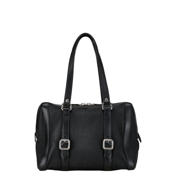 プラダ 三角ロゴプレート トートバッグ ショルダーバッグ ブラック ナイロン レザー レディース PRADA 【中古】