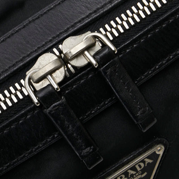 プラダ 三角ロゴプレート トートバッグ ショルダーバッグ ブラック ナイロン レザー レディース PRADA 【中古】