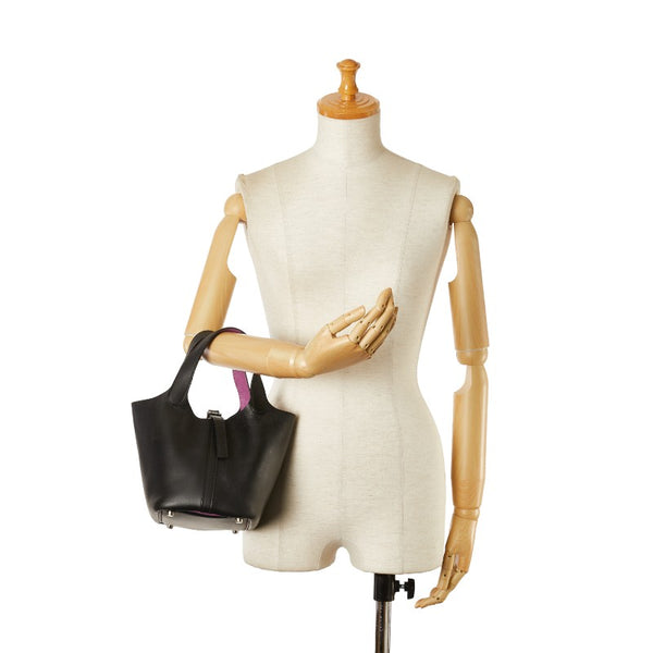 エルメス ピコタンPM ハンドバッグ ブラック パープル ヴォースイフト シェーブル レディース HERMES 【中古】