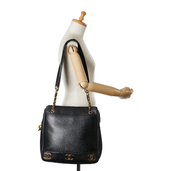 シャネル ココマーク ボール トートバッグ ハンドバッグ ブラック ゴールド レザー レディース CHANEL 【中古】