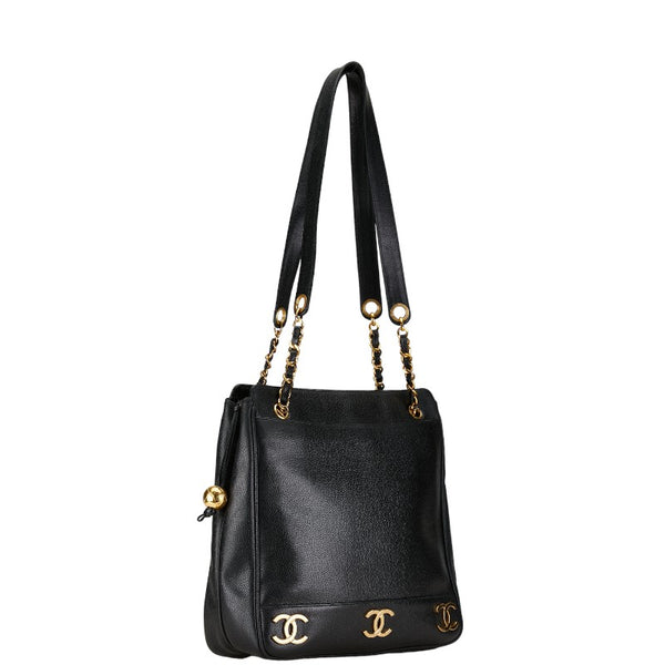 シャネル ココマーク ボール トートバッグ ハンドバッグ ブラック ゴールド レザー レディース CHANEL 【中古】