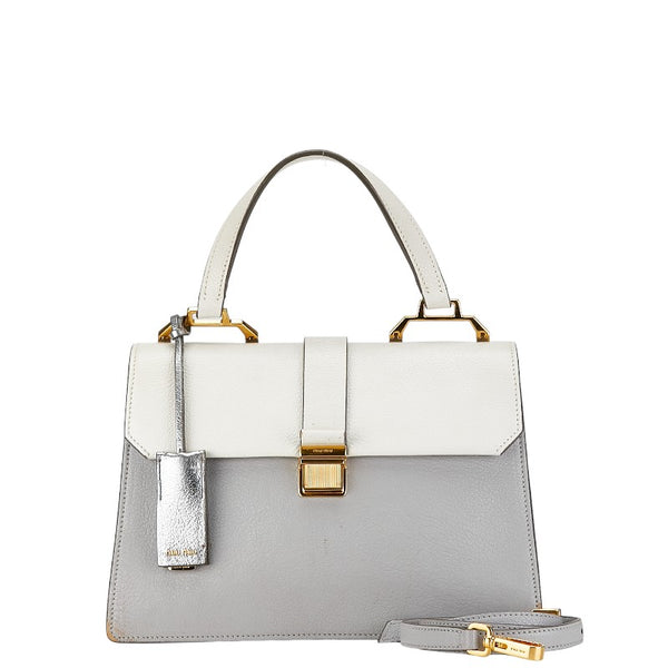 ミュウ ミュウ マドラス ショルダーバッグ ハンドバッグ 2WAY グレー ホワイト レザー レディース Miu Miu 【中古】