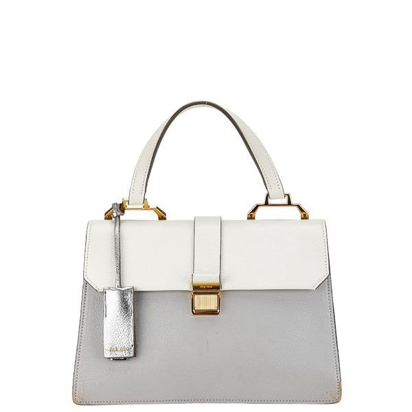 ミュウ ミュウ マドラス ショルダーバッグ ハンドバッグ 2WAY グレー ホワイト レザー レディース Miu Miu 【中古】