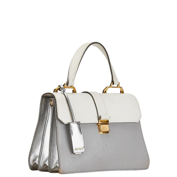 ミュウ ミュウ マドラス ショルダーバッグ ハンドバッグ 2WAY グレー ホワイト レザー レディース Miu Miu 【中古】