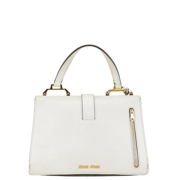 ミュウ ミュウ マドラス ショルダーバッグ ハンドバッグ 2WAY グレー ホワイト レザー レディース Miu Miu 【中古】