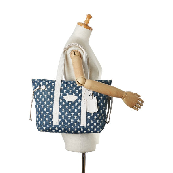 コーチ フラワー 花 モチーフ ハンドバッグ トートバッグ ブルー ホワイト デニム レザー レディース COACH 【中古】