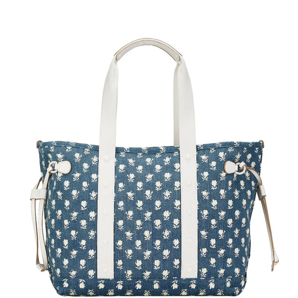 コーチ フラワー 花 モチーフ ハンドバッグ トートバッグ ブルー ホワイト デニム レザー レディース COACH 【中古】