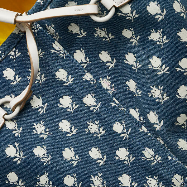 コーチ フラワー 花 モチーフ ハンドバッグ トートバッグ ブルー ホワイト デニム レザー レディース COACH 【中古】