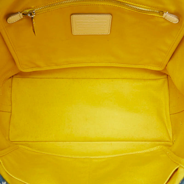 コーチ フラワー 花 モチーフ ハンドバッグ トートバッグ ブルー ホワイト デニム レザー レディース COACH 【中古】