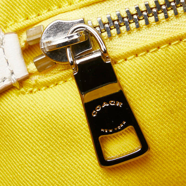 コーチ フラワー 花 モチーフ ハンドバッグ トートバッグ ブルー ホワイト デニム レザー レディース COACH 【中古】