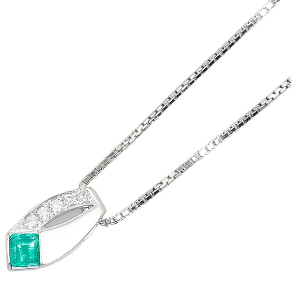 Pt850 プラチナ Pt900 プラチナ エメラルド0.28ct ダイヤ0.09ct ネックレス レディース 【中古】