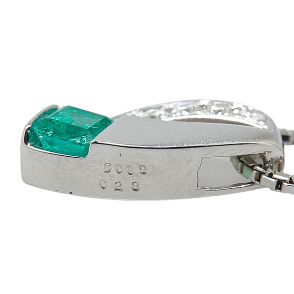 Pt850 プラチナ Pt900 プラチナ エメラルド0.28ct ダイヤ0.09ct ネックレス レディース 【中古】