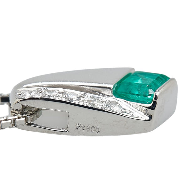 Pt850 プラチナ Pt900 プラチナ エメラルド0.28ct ダイヤ0.09ct ネックレス レディース 【中古】