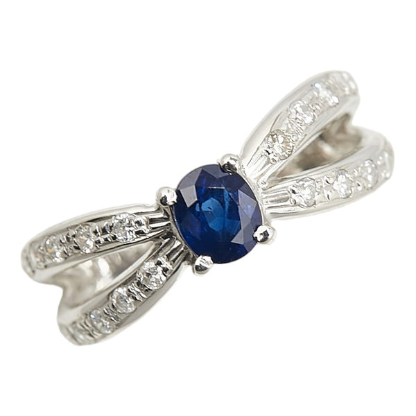 Pt900 プラチナ サファイア0.4ct ダイヤ0.25ct リング 指輪 レディース 10号 【中古】