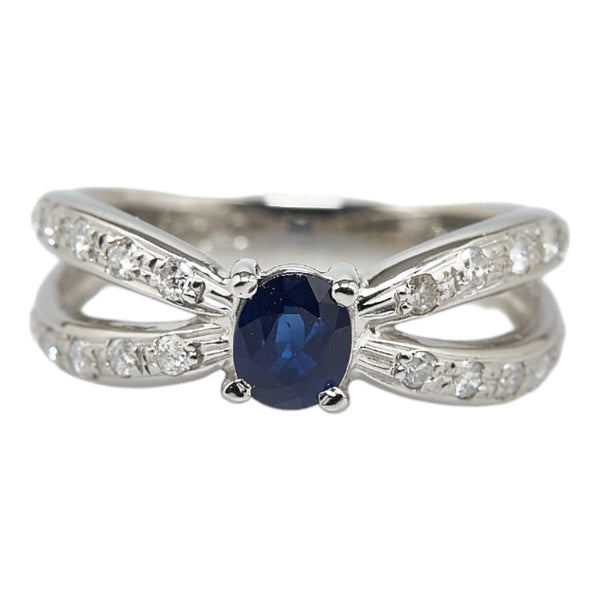 Pt900 プラチナ サファイア0.4ct ダイヤ0.25ct リング 指輪 レディース 10号 【中古】