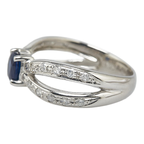 Pt900 プラチナ サファイア0.4ct ダイヤ0.25ct リング 指輪 レディース 10号 【中古】