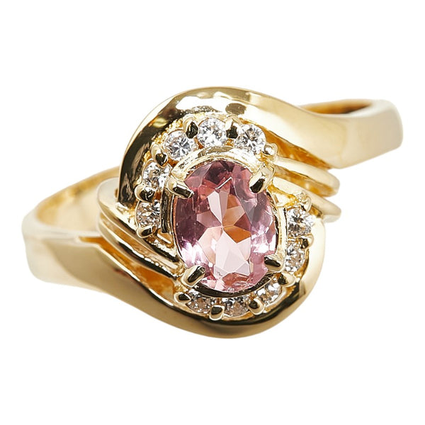 K18YG イエローゴールド ピンクトルマリン0.52ct ダイヤ0.138ct リング 指輪 レディース 15.5号 【中古】