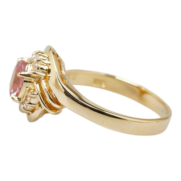 K18YG イエローゴールド ピンクトルマリン0.52ct ダイヤ0.138ct リング 指輪 レディース 15.5号 【中古】