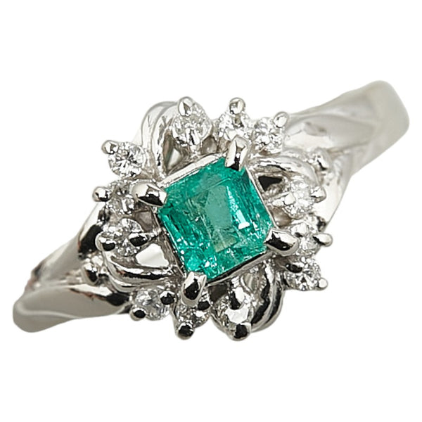 Pt900 プラチナ エメラルド0.3ct ダイヤ0.16ct リング 指輪 レディース 10号 【中古】
