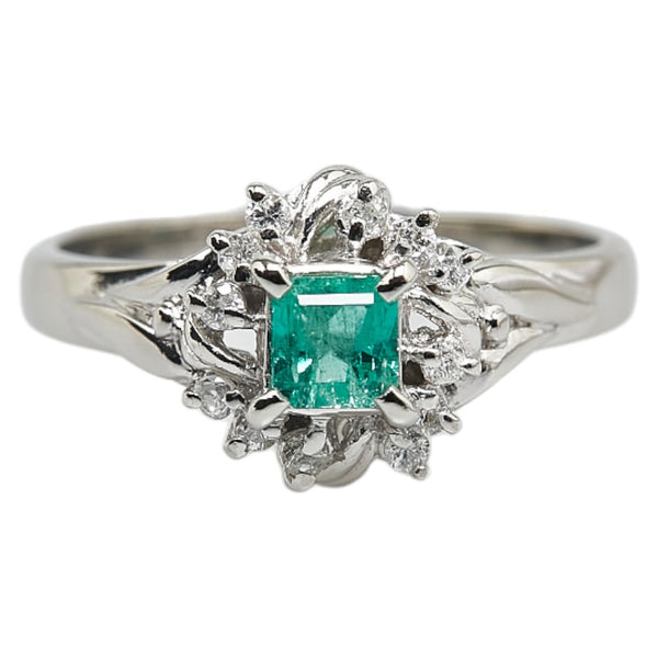 Pt900 プラチナ エメラルド0.3ct ダイヤ0.16ct リング 指輪 レディース 10号 【中古】