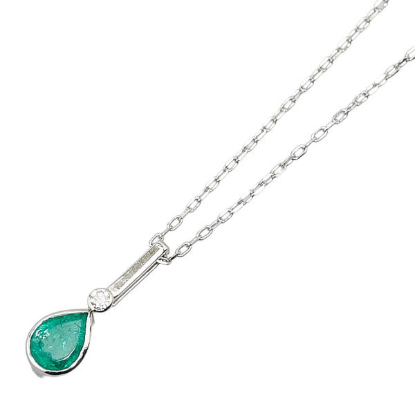 Pt900 プラチナ Pt850 プラチナ エメラルド0.23ct ダイヤ ネックレス レディース 【中古】