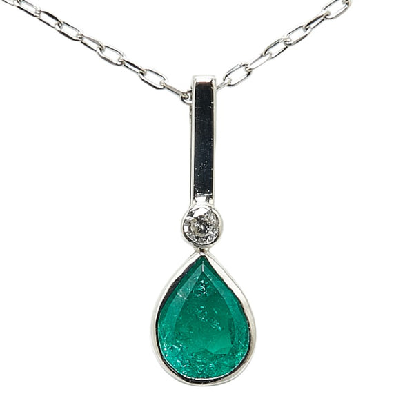 Pt900 プラチナ Pt850 プラチナ エメラルド0.23ct ダイヤ ネックレス レディース 【中古】