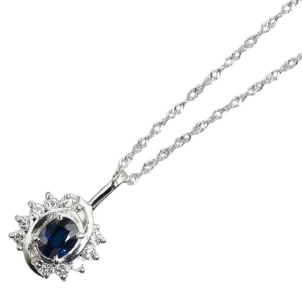 Pt850 プラチナ サファイア0.37ct ダイヤ0.16ct ネックレス レディース 【中古】
