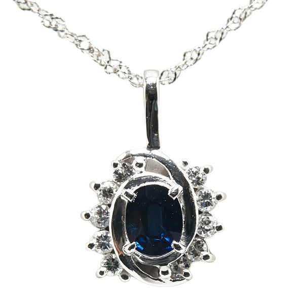 Pt850 プラチナ サファイア0.37ct ダイヤ0.16ct ネックレス レディース 【中古】