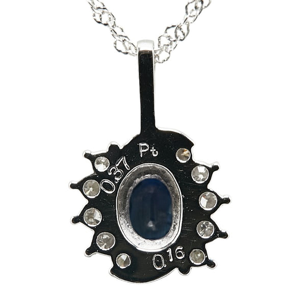 Pt850 プラチナ サファイア0.37ct ダイヤ0.16ct ネックレス レディース 【中古】