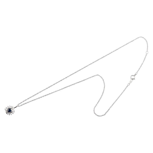 Pt850 プラチナ サファイア0.37ct ダイヤ0.16ct ネックレス レディース 【中古】